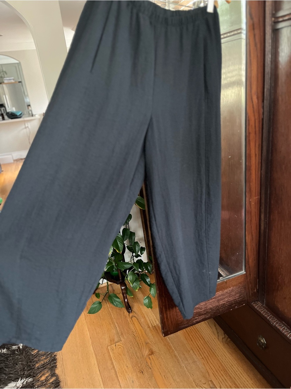 Habitat Black Wide Leg Pull On Pants Sz Medium Lagenlook Boho Palazzo